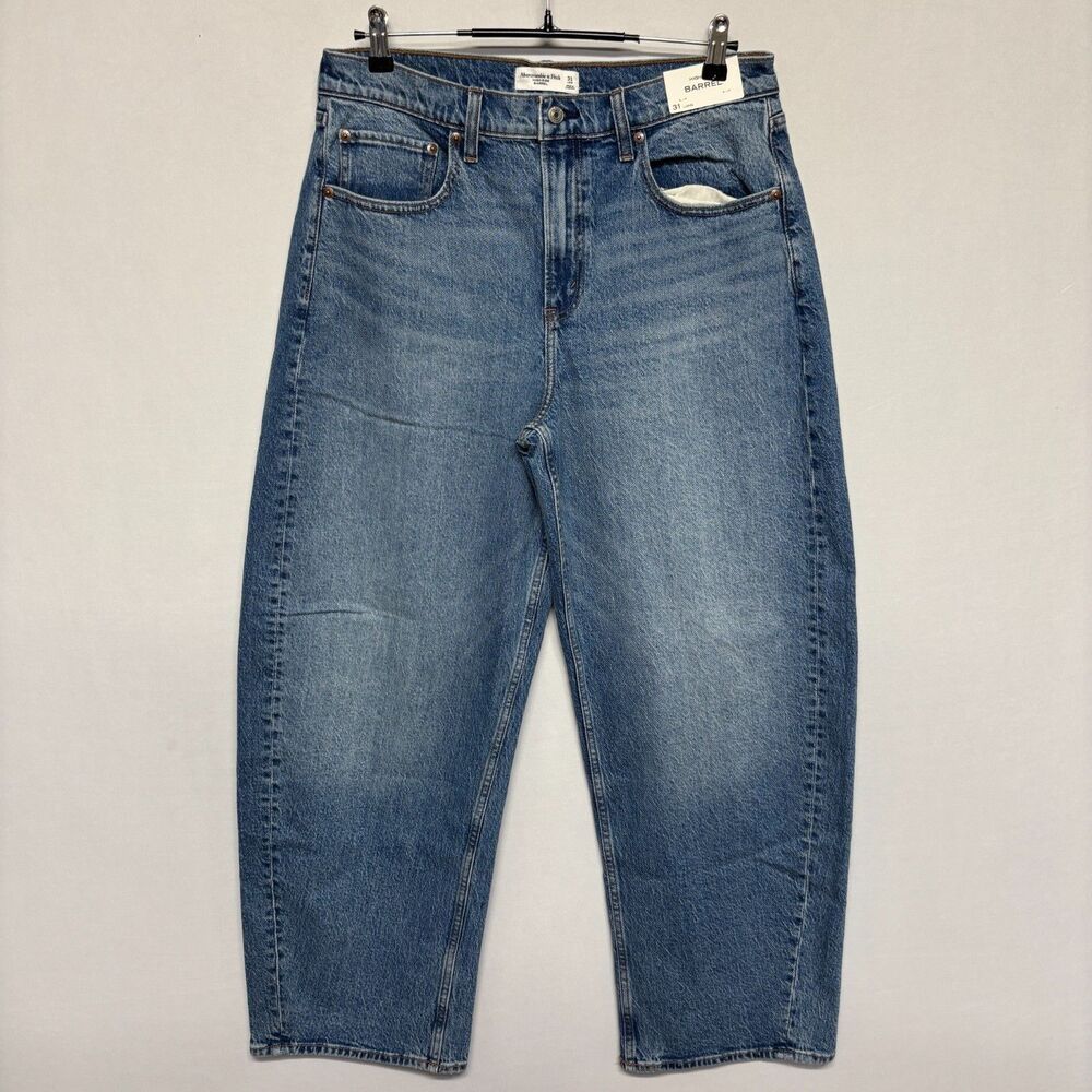 NWT Abercrombie & Fitch Women High Rise Barrel Jeans Size 31L 31 Long D131 -21